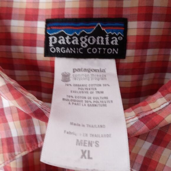 Patagonia orange and white plaid button-down shirt - Picture 5 of 7